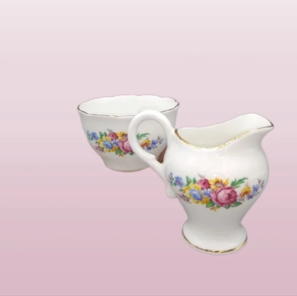 Royal Stuart Spencer Stevenson Bone China Demitasse Floral Sugar Creamer Vintage - Picture 3 of 12